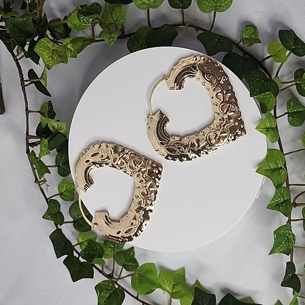 Large Statement Gold Filled Doorknocker Filigree  Hoop Earrings